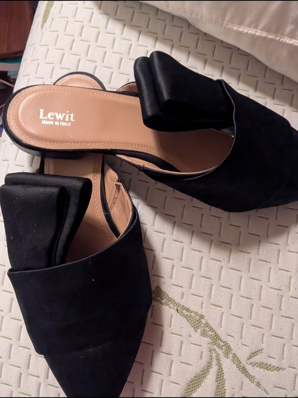 Lewit Black Pointed Suede Slip-On Mules